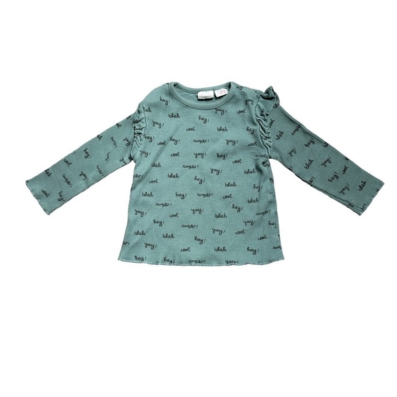 Zara Kids Blue / Green Phrases Long Sleeve Top US 2-3Years - Picture 1 of 7